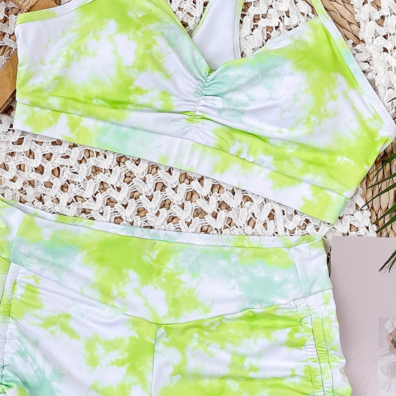 New Design Push Up Swimsuit Swimwear Beach Wear Women's 2 Piece Suit Tie Dye High Waist Shorts Bikini Set