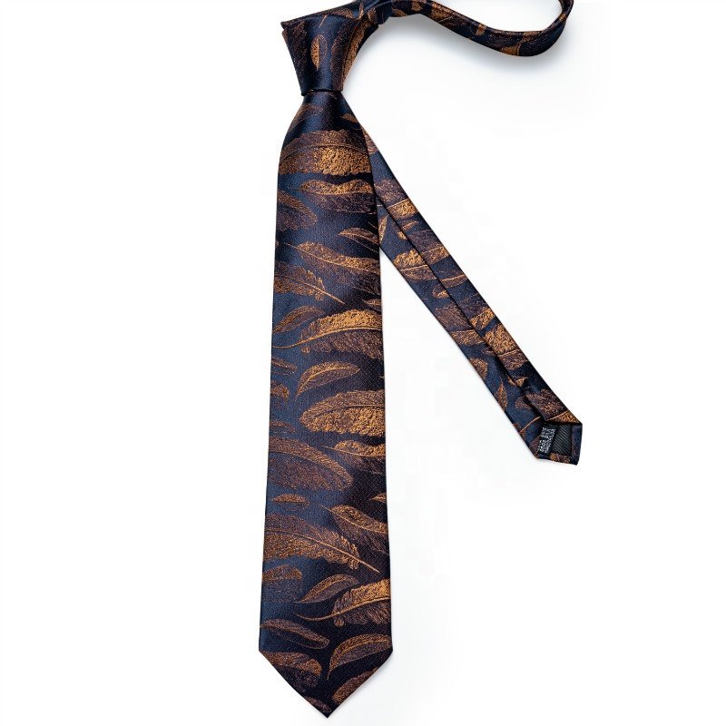 Hi-Tie Wholesale Custom Design Dark Blue Gold Mens Neckties with Pocket Square Silk Ties for Men