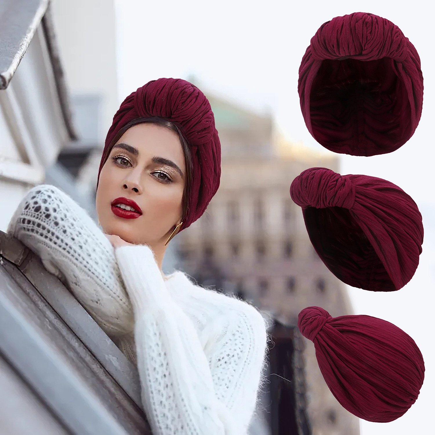 WD-A1335 Women Turban,Beanie Hats,Indian Hats Head Wraps,African Turban Knot Pre-Tied Bonnet Beanie Cap for Women