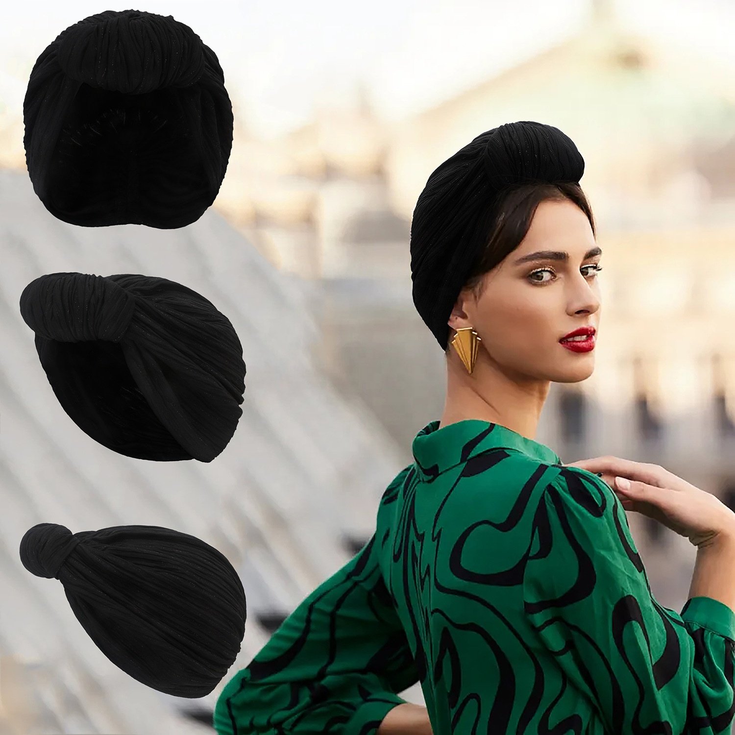 WD-A1335 Women Turban,Beanie Hats,Indian Hats Head Wraps,African Turban Knot Pre-Tied Bonnet Beanie Cap for Women