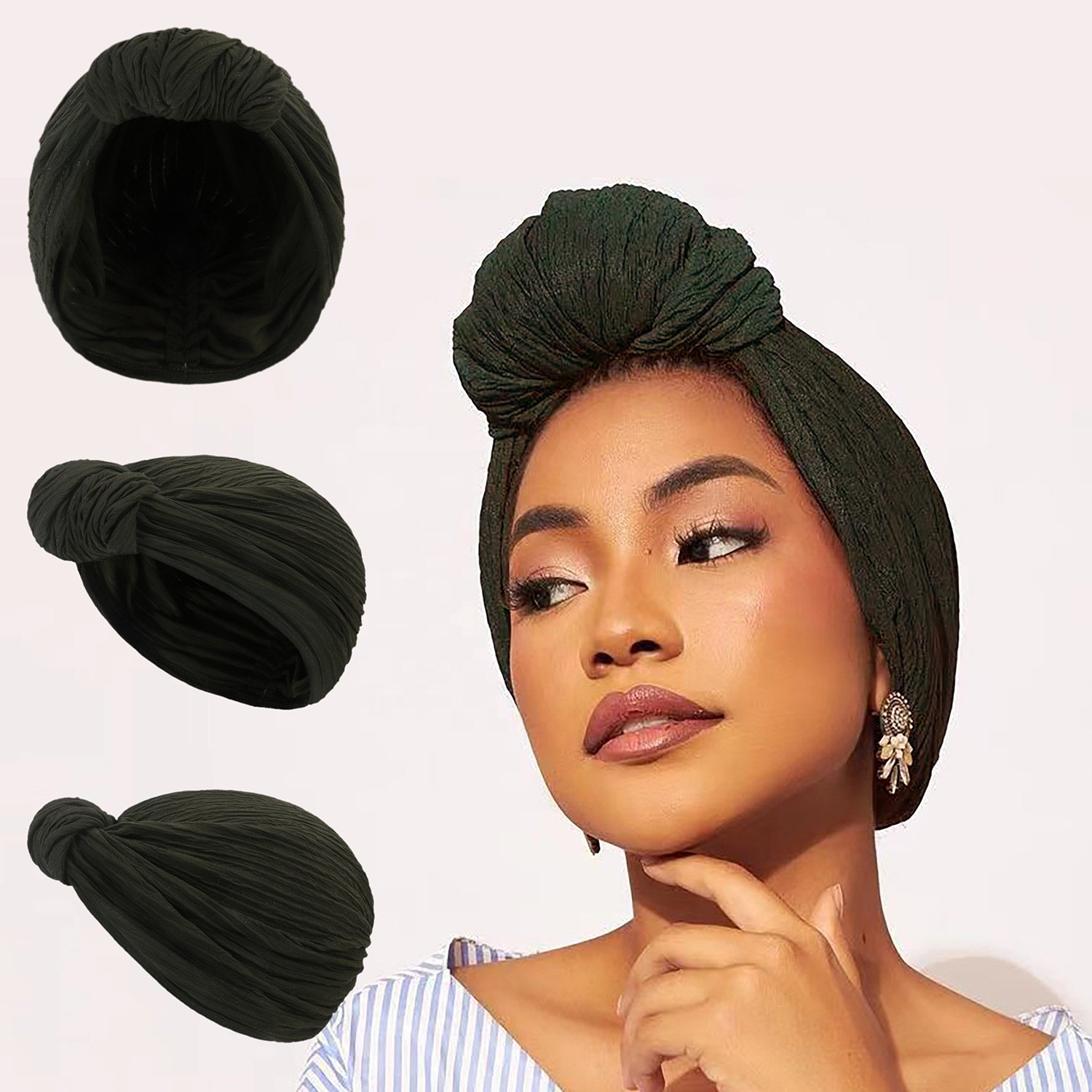 WD-A1335 Women Turban,Beanie Hats,Indian Hats Head Wraps,African Turban Knot Pre-Tied Bonnet Beanie Cap for Women