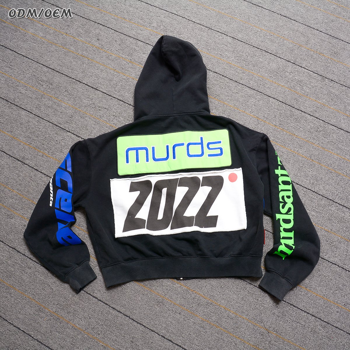Custom manufacturer 400gsm heavyweight sun fade crop boxy zipper vintage distressed embroidery patch men acid wash zip up hoodie