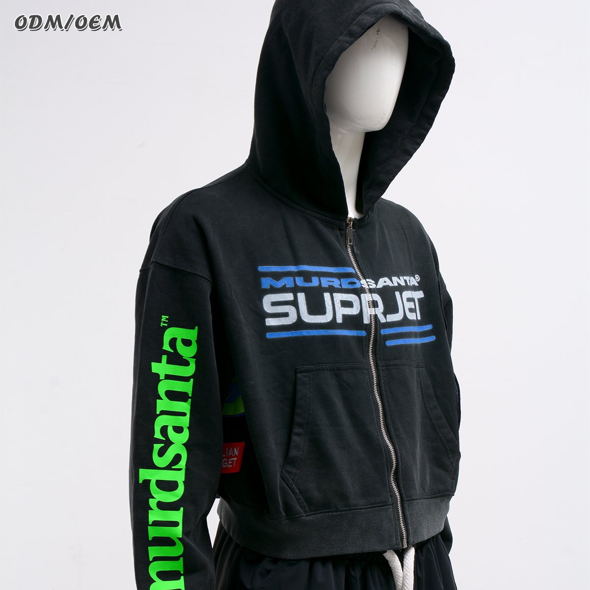 Custom manufacturer 400gsm heavyweight sun fade crop boxy zipper vintage distressed embroidery patch men acid wash zip up hoodie