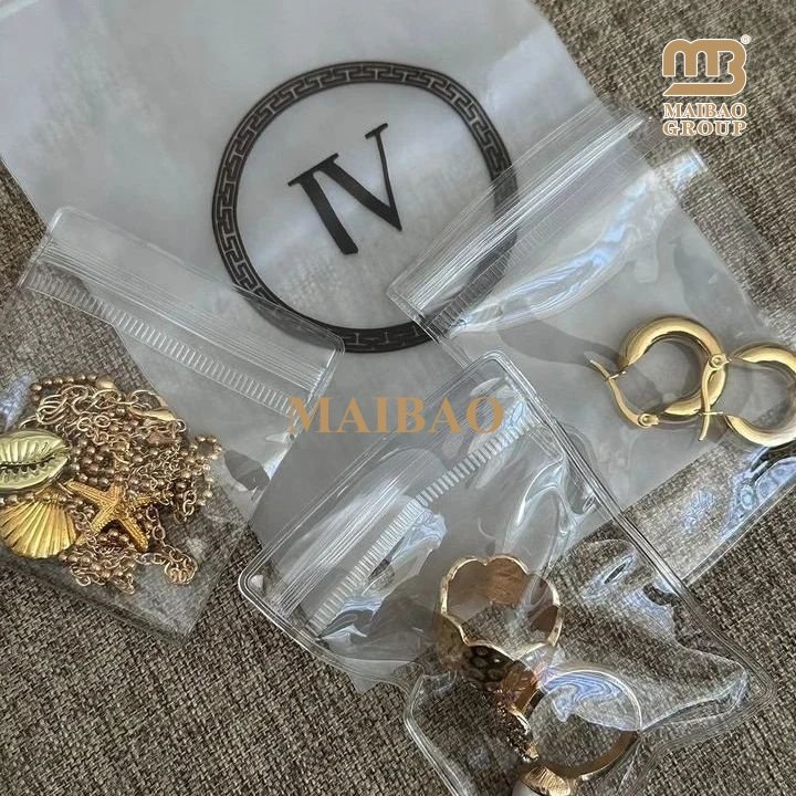 High Quality Bulk Decorative Custom Gold Logo Frosted Small Jewelry Pouch Plastic Zipper Bag, Jewelry Packaging Zip Plastic Bag