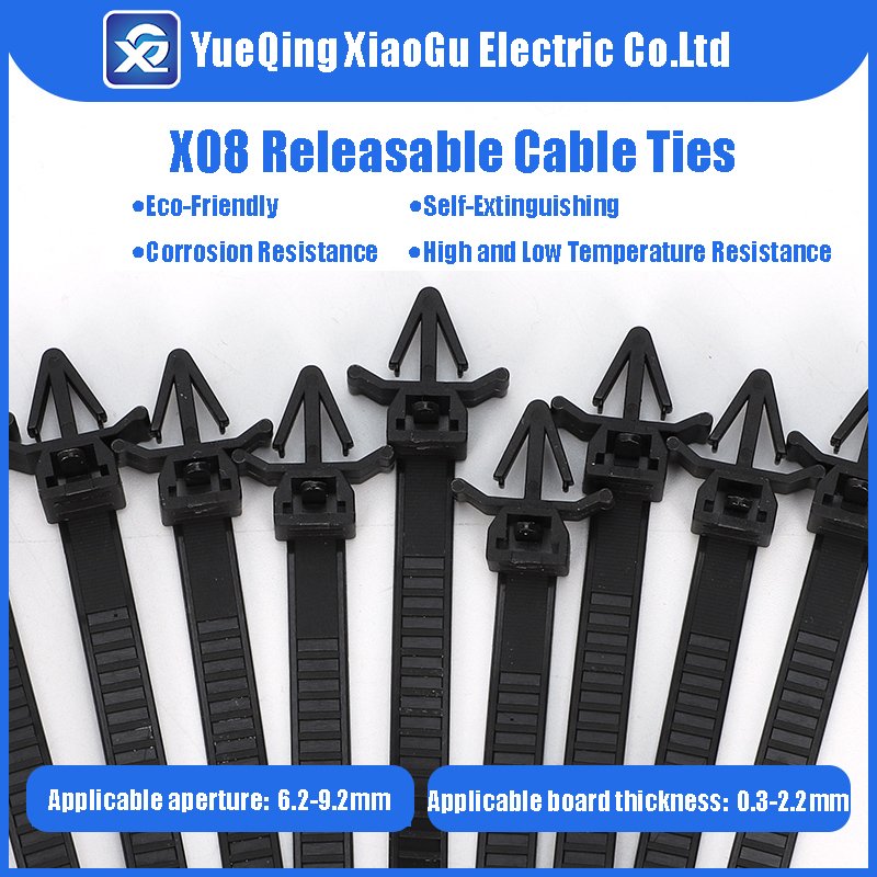 7.2*150mm High Quality Reusable Plastic Nylon Releasable Zip Tie X08 Push Mount Cable Ties