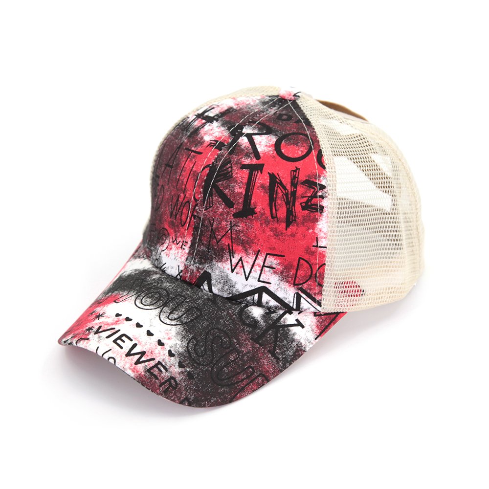 Tie Dye Cross Ponytail Trucker Cap For Adults Fashion Trucker Mesh Hat Sports Fitness Running Breathable Grid Cross