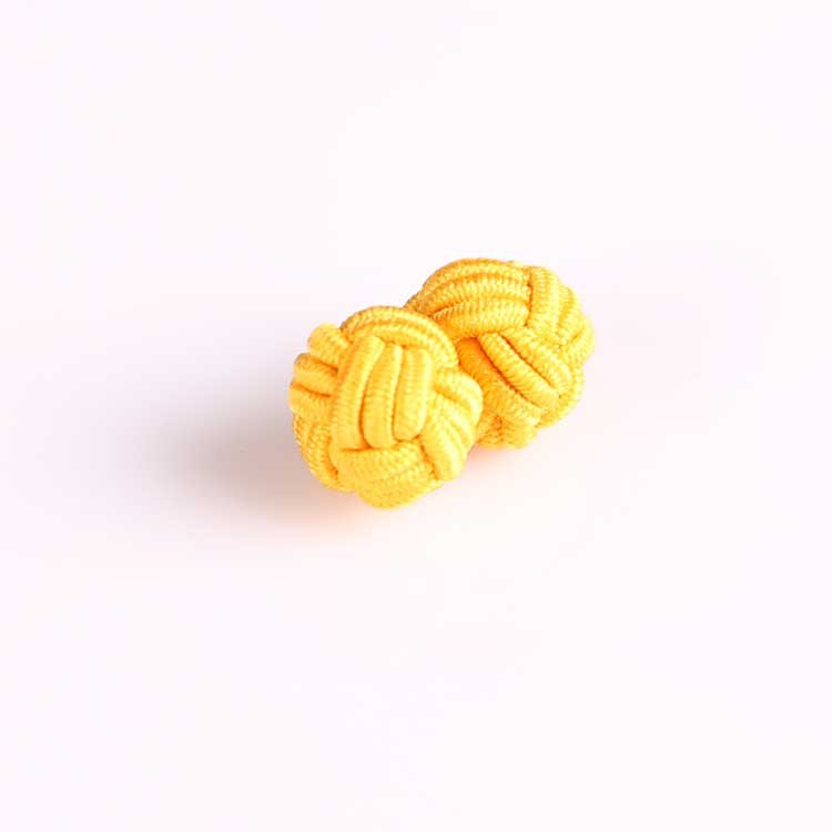Fashionable Solid Yellow round Double Knot Silk Cufflinks Perfect Anniversary Gift