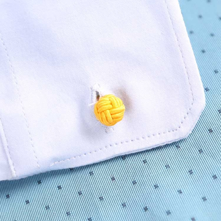 Fashionable Solid Yellow round Double Knot Silk Cufflinks Perfect Anniversary Gift