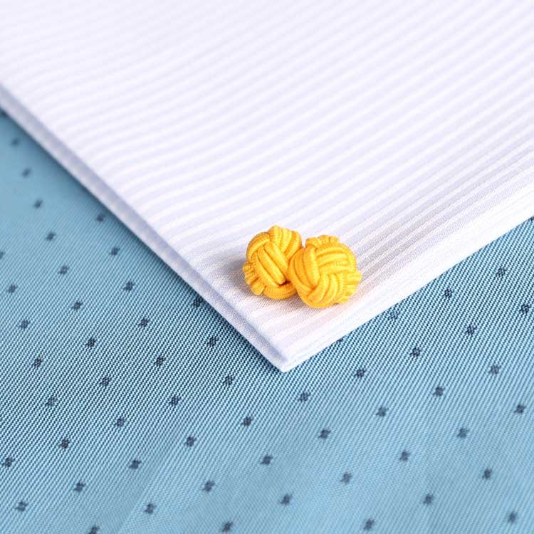 Fashionable Solid Yellow round Double Knot Silk Cufflinks Perfect Anniversary Gift