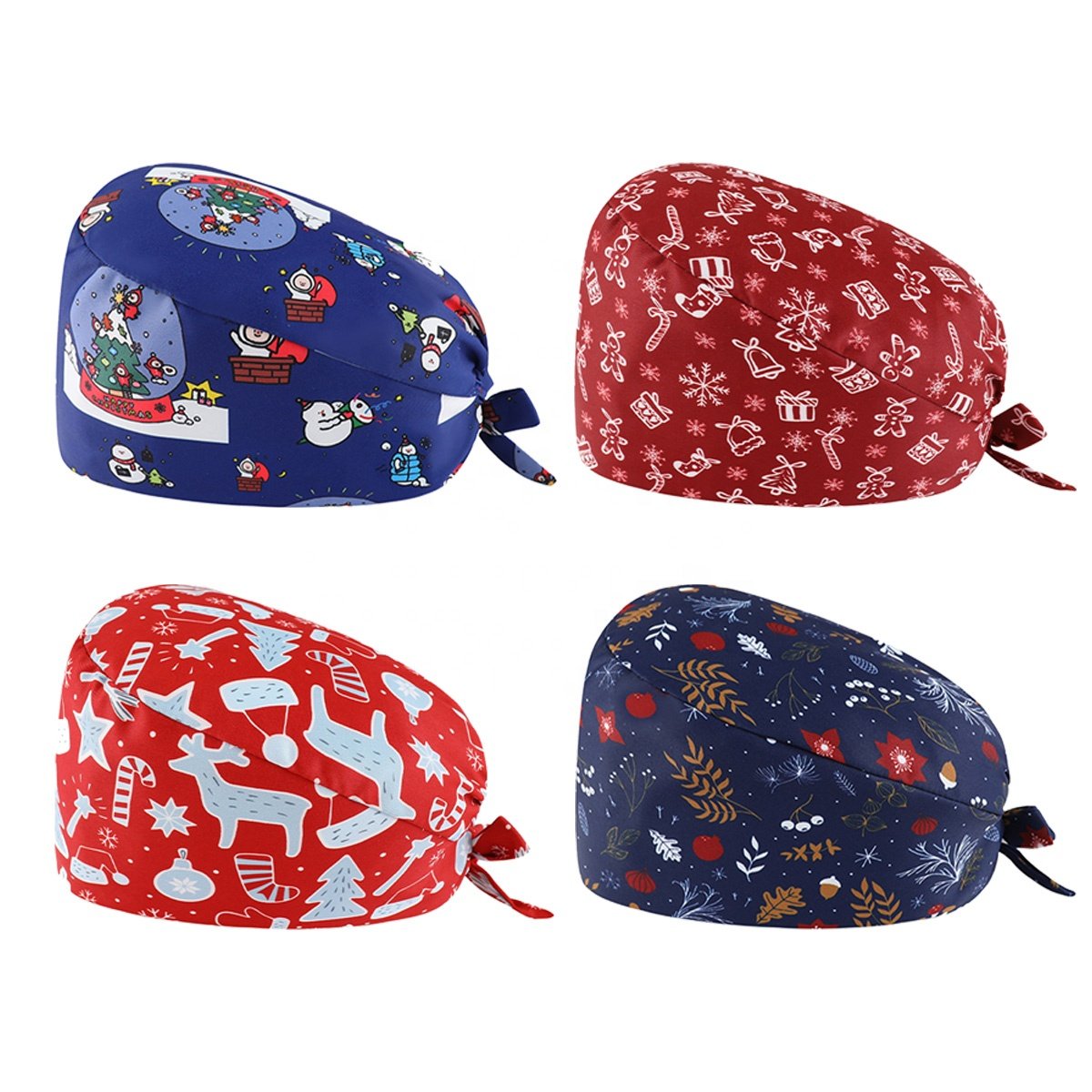 WD-A942 New Christmas Caps Santa Claus Print Doctors Surgical Cap Medical Nurse Cotton Scrub Pet Vet Scrubs Hat 2024