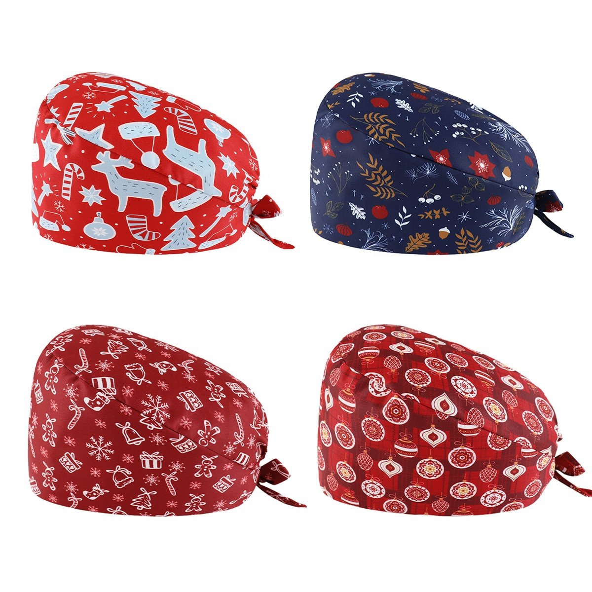 WD-A942 New Christmas Caps Santa Claus Print Doctors Surgical Cap Medical Nurse Cotton Scrub Pet Vet Scrubs Hat 2024