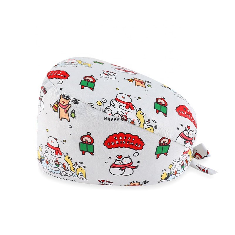 WD-A942 New Christmas Caps Santa Claus Print Doctors Surgical Cap Medical Nurse Cotton Scrub Pet Vet Scrubs Hat 2024
