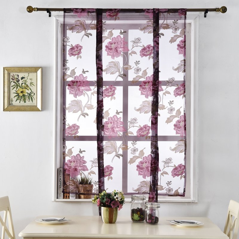 Sheer Tie Up Curtain Floral Kitchen Window Small Rod Pocket Balloon Curtains for Windows Roman Curtain 100x160cm