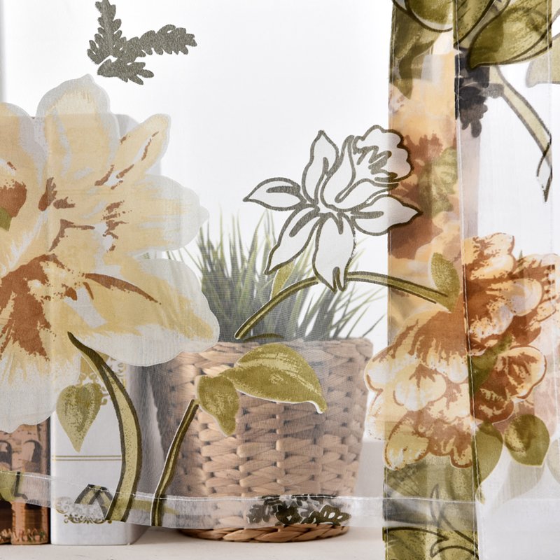 Sheer Tie Up Curtain Floral Kitchen Window Small Rod Pocket Balloon Curtains for Windows Roman Curtain 100x160cm