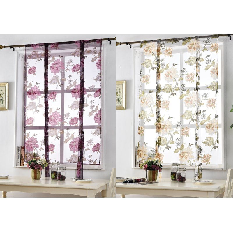 Sheer Tie Up Curtain Floral Kitchen Window Small Rod Pocket Balloon Curtains for Windows Roman Curtain 100x160cm