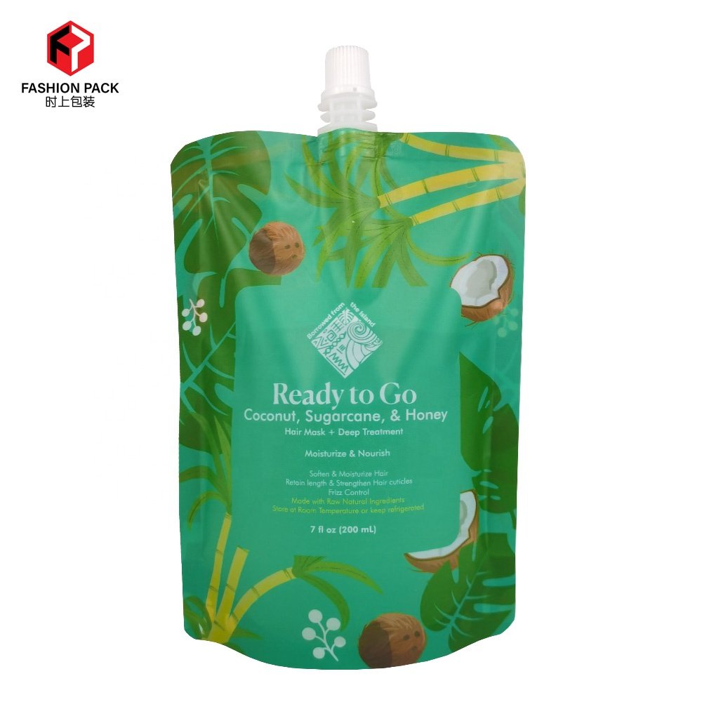 Full color printed spouted stand up pouch lotion juice plastic packaging spout pouch liquid custom