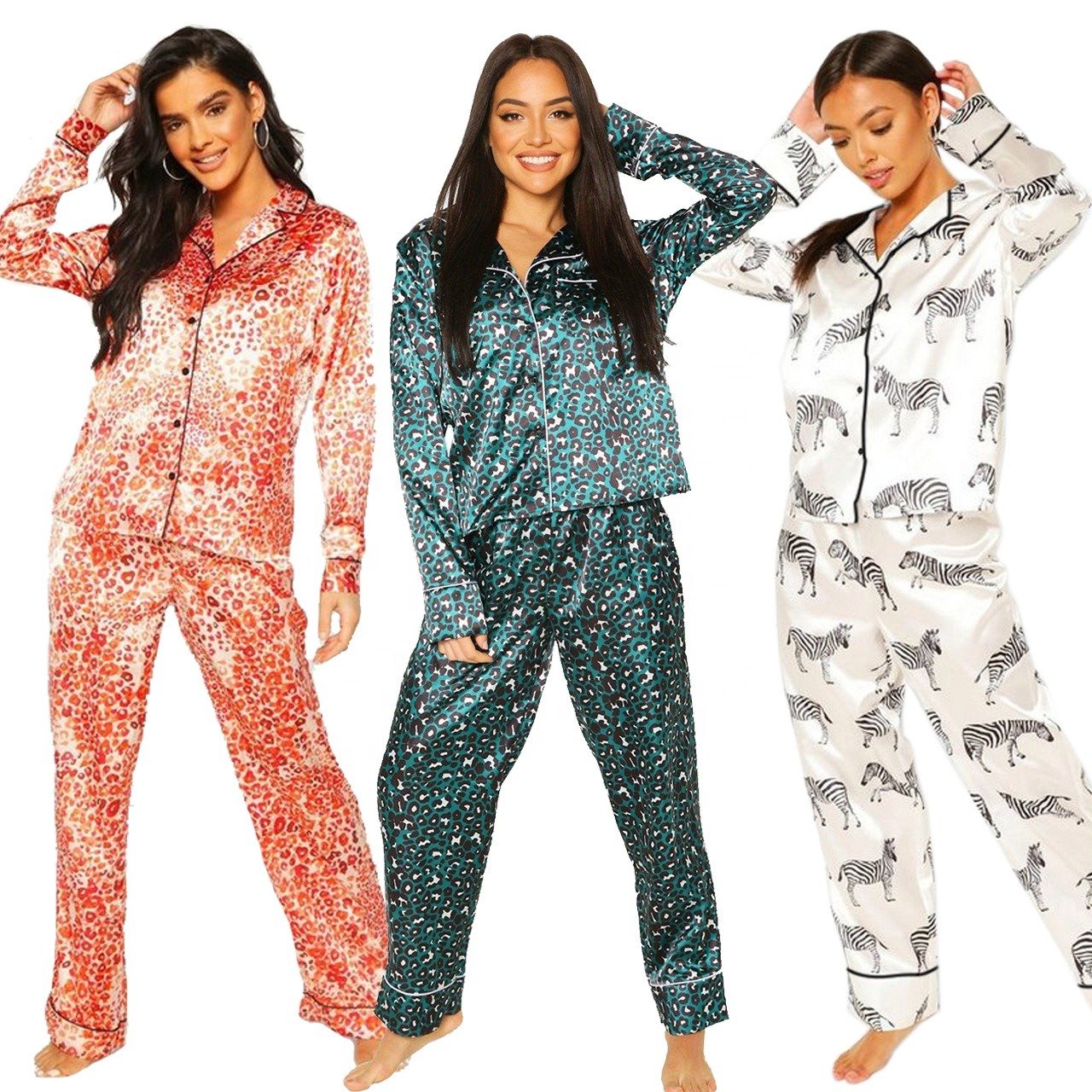 Wholesale Ladies Casual Home Wear Long Knitted Sleepwear with Solid Color Print Blue and Green Lounge Nightgowns for Women