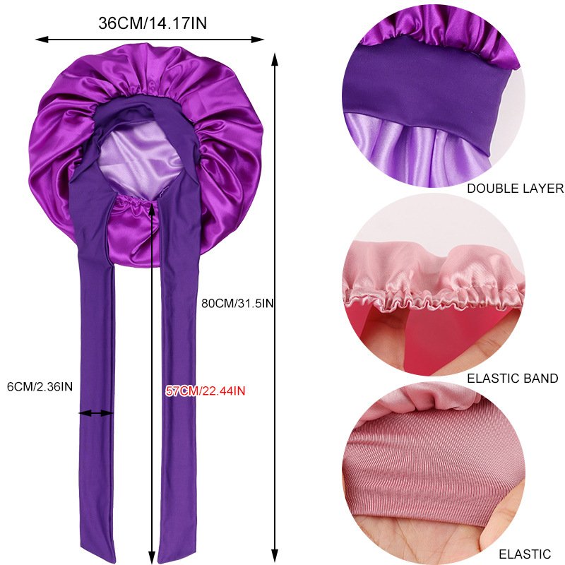 WD-A1268 Satin Silk Bonnet for Sleeping Double Layer Satin Lined Hair Bonnet with Tie Band Bonnets for Women