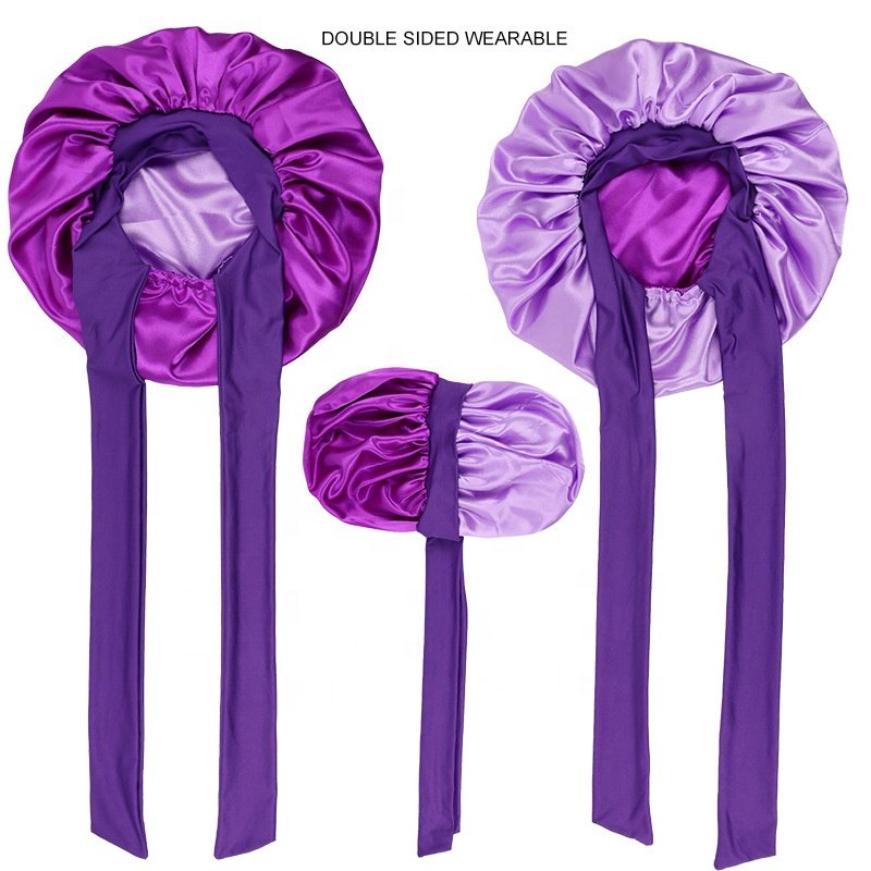 WD-A1268 Satin Silk Bonnet for Sleeping Double Layer Satin Lined Hair Bonnet with Tie Band Bonnets for Women