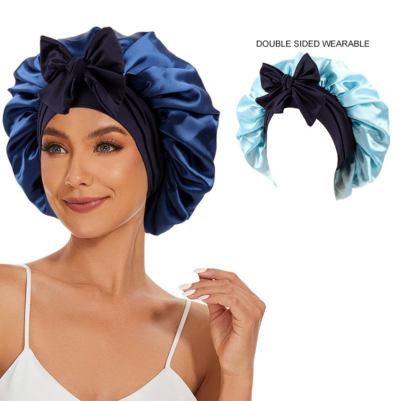 WD-A1268 Satin Silk Bonnet for Sleeping Double Layer Satin Lined Hair Bonnet with Tie Band Bonnets for Women