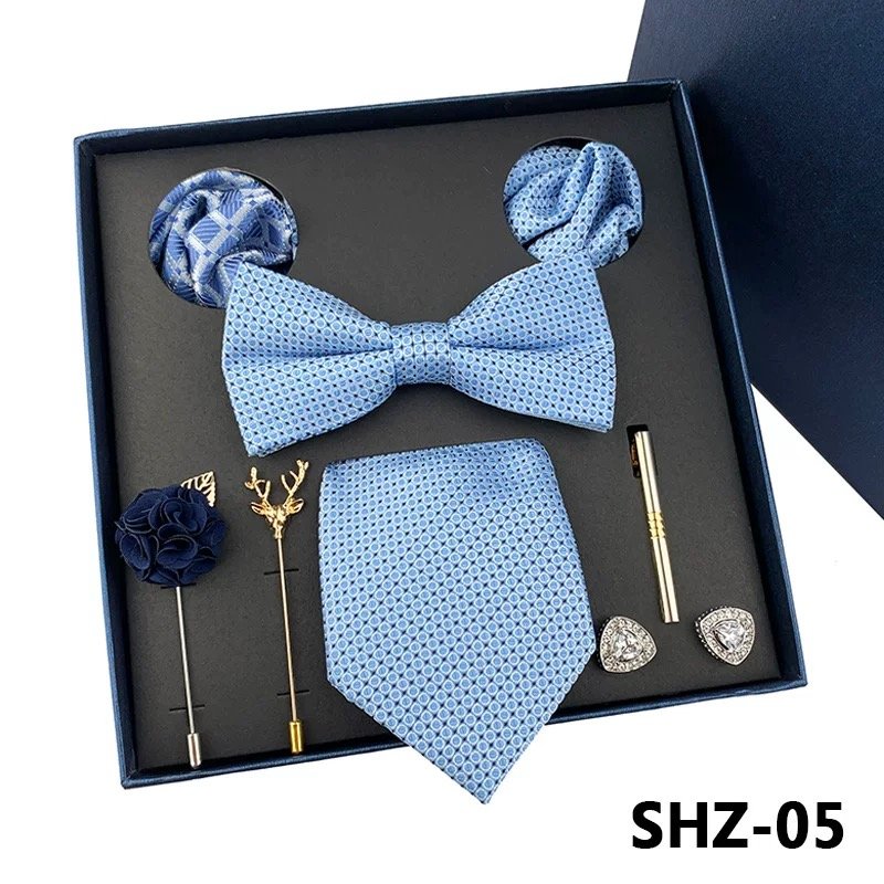Gifts for Men Lavish Gifts for Father's Day Tie Pocket Towel Brooch Cufflinks Tie Clip Set High-end Silk Tie Set Gift Box