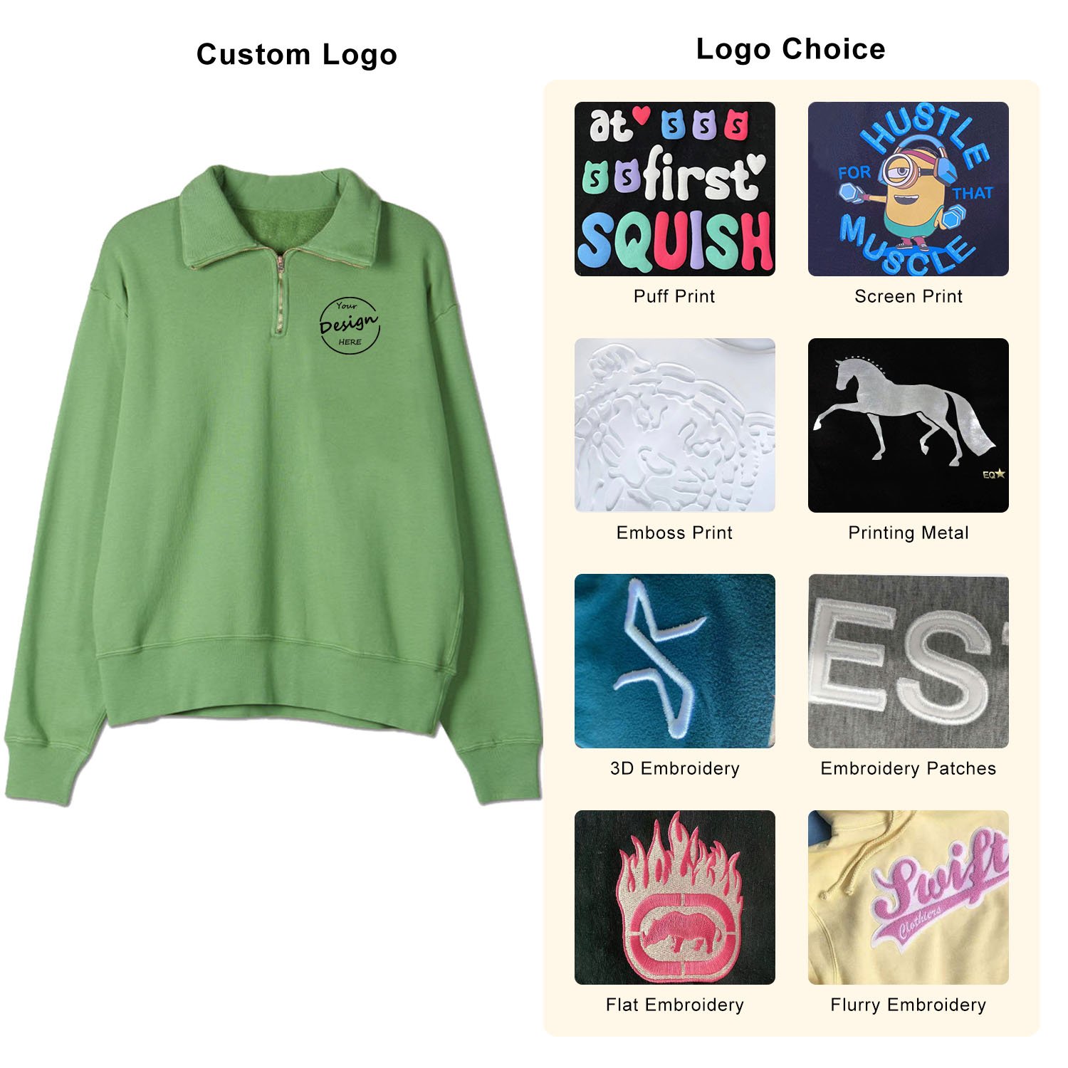 Custom Applique Embroidery Womens Oversized Half Zip Pullover Long Sleeve Sweatshirt Quarter Zip Hoodie Sweater Teen Girls