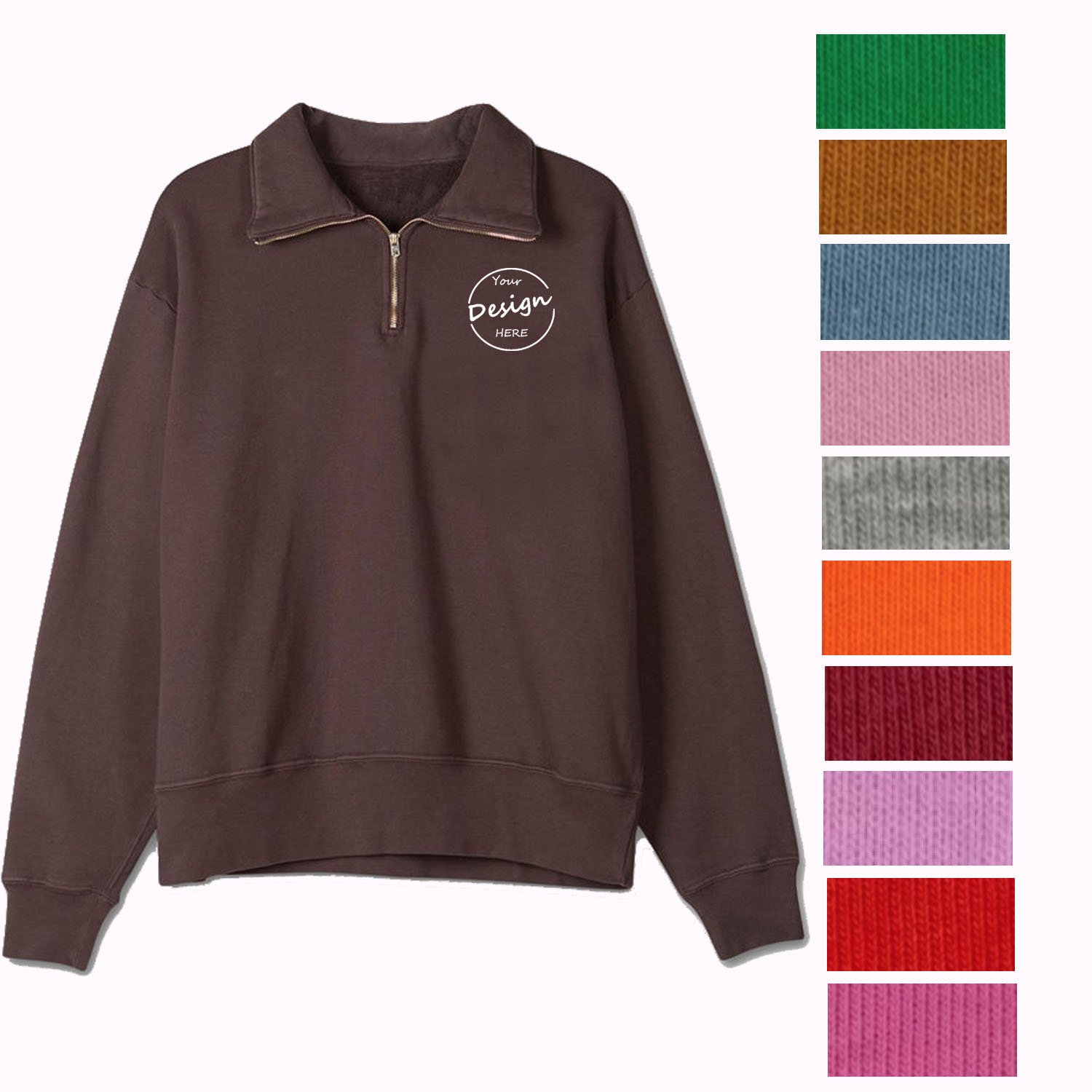 Custom Applique Embroidery Womens Oversized Half Zip Pullover Long Sleeve Sweatshirt Quarter Zip Hoodie Sweater Teen Girls