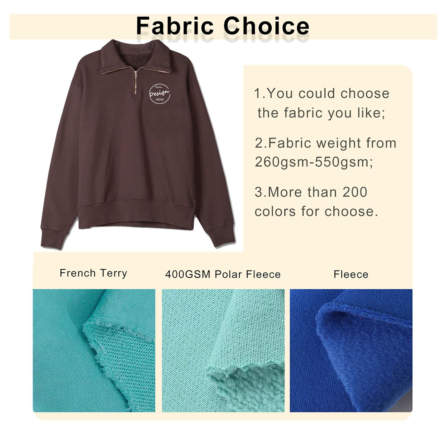 Custom Applique Embroidery Womens Oversized Half Zip Pullover Long Sleeve Sweatshirt Quarter Zip Hoodie Sweater Teen Girls