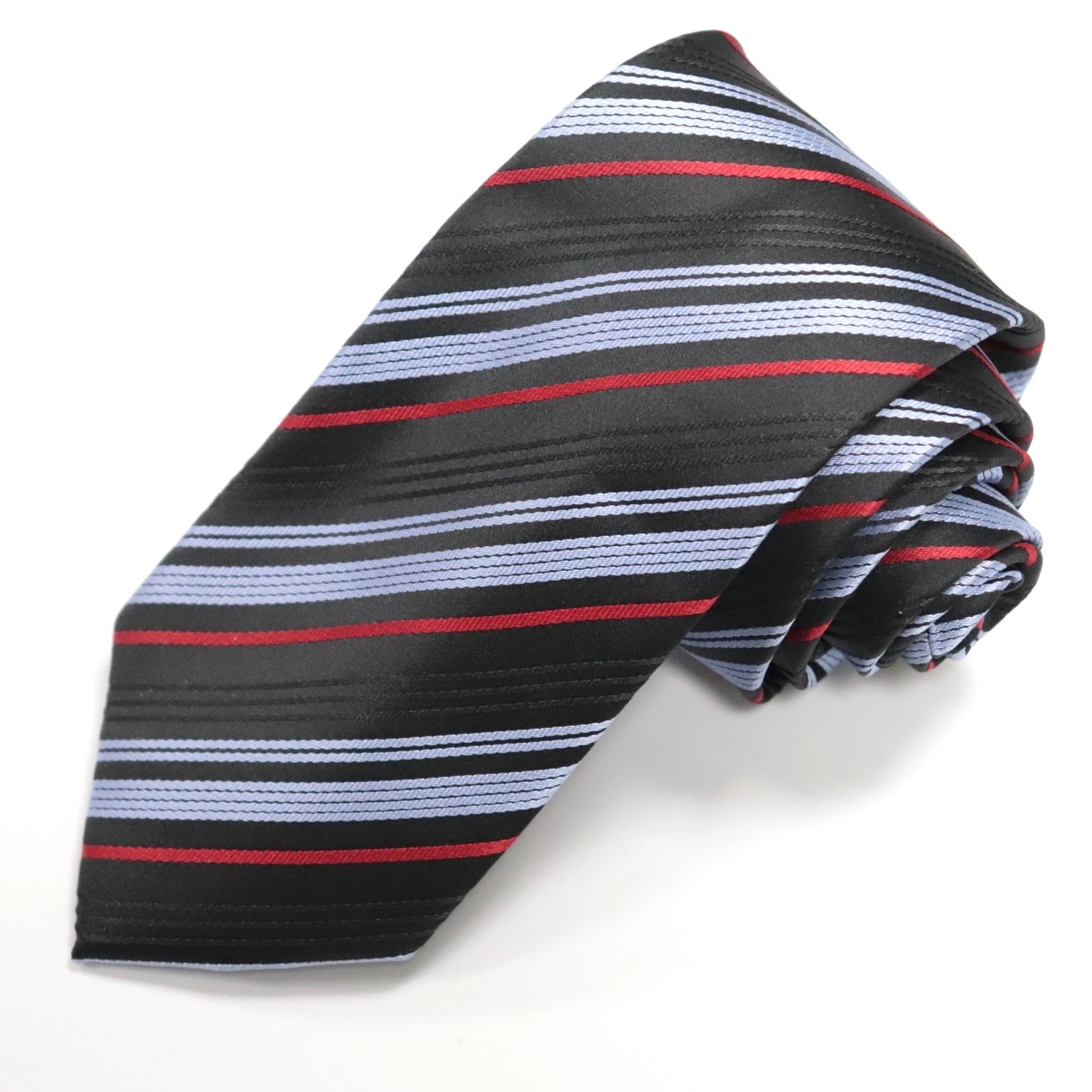 Factory Wholesale Low MOQ Neckties Business Red and Black Polyester Fabric Stripped Mens Neck Ties