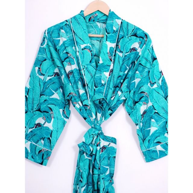 Indian Print 100% Cotton Kimono Robe Cardigan Night Wear Dress Body Cover Up Bridesmaid Women Swim Wear Cotton Kimono