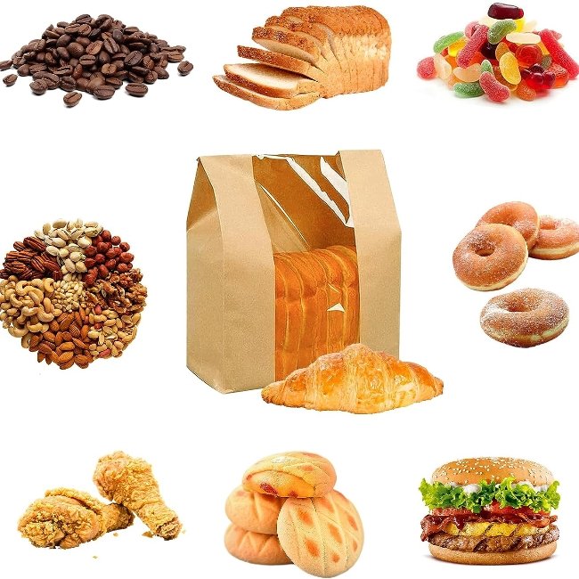 Custom Bakery Bread Kraft Paper Bag with Tin Tie Tab Kraft Paper Bag with Clear Window Toast Paper Bags with Your Own Logo