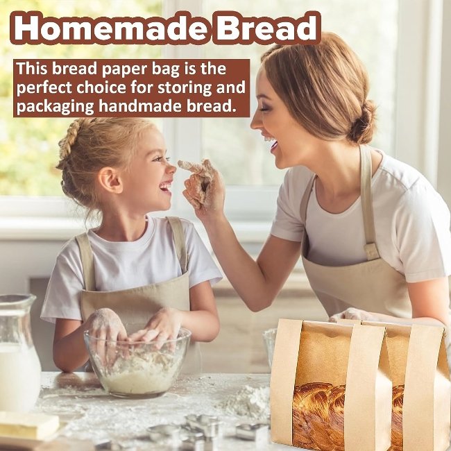 Custom Bakery Bread Kraft Paper Bag with Tin Tie Tab Kraft Paper Bag with Clear Window Toast Paper Bags with Your Own Logo