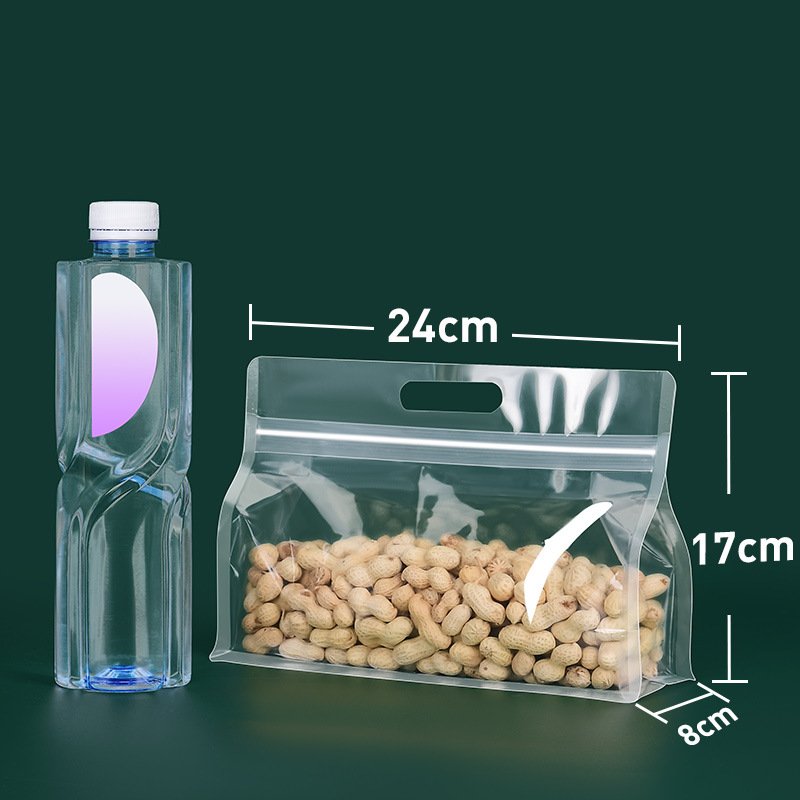 In Stock Frosted Matte Transparent Eight Side Seal Flat Bottom Pouch for Food Storage Packaging with Handle Zipper