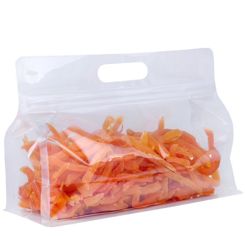 In Stock Frosted Matte Transparent Eight Side Seal Flat Bottom Pouch for Food Storage Packaging with Handle Zipper