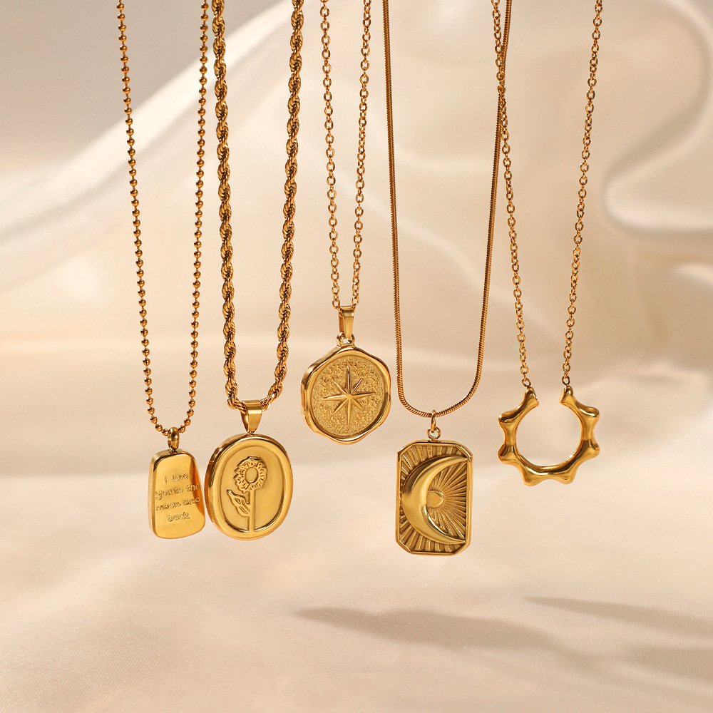 Wholesale Fashion Women Jewelry Gold Plated Coin Pendant Necklace Charm Thick Chain Necklace