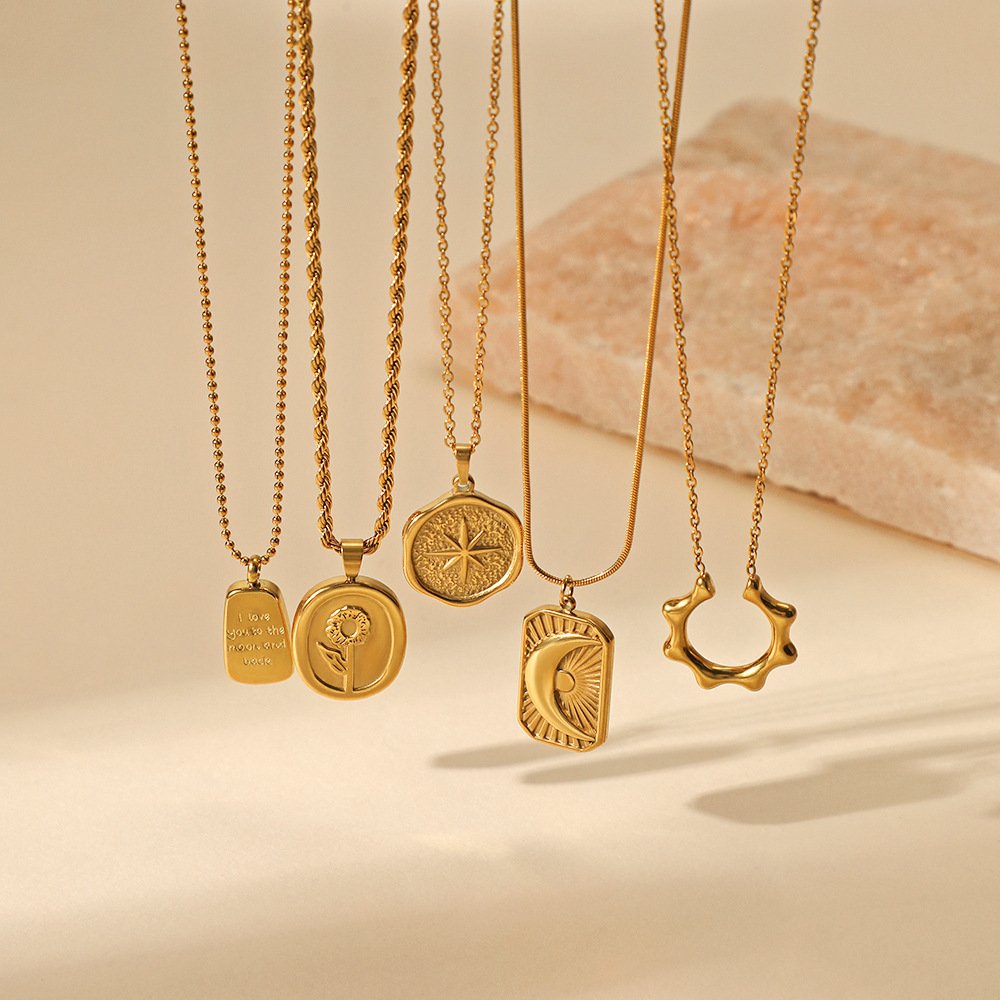 Wholesale Fashion Women Jewelry Gold Plated Coin Pendant Necklace Charm Thick Chain Necklace