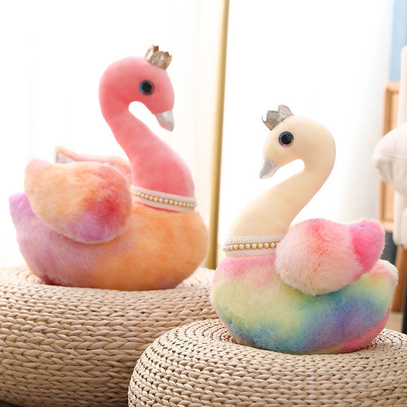 Cute Colorful Squishy Stuffed Peluches Tie-dye Animals Dream Crown Swan Flamingo Plush Toy For Girls Gift Room Decoration