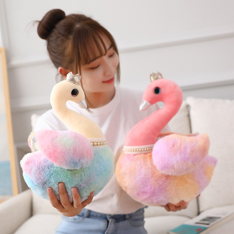Cute Colorful Squishy Stuffed Peluches Tie-dye Animals Dream Crown Swan Flamingo Plush Toy For Girls Gift Room Decoration