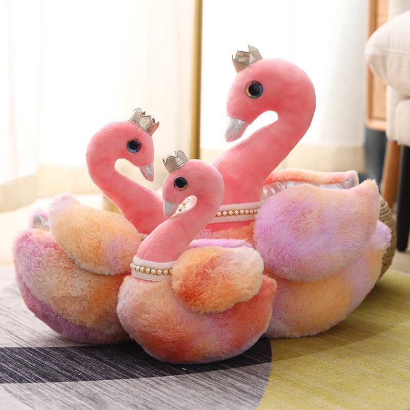 Cute Colorful Squishy Stuffed Peluches Tie-dye Animals Dream Crown Swan Flamingo Plush Toy For Girls Gift Room Decoration
