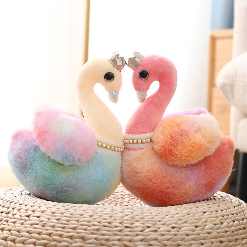 Cute Colorful Squishy Stuffed Peluches Tie-dye Animals Dream Crown Swan Flamingo Plush Toy For Girls Gift Room Decoration
