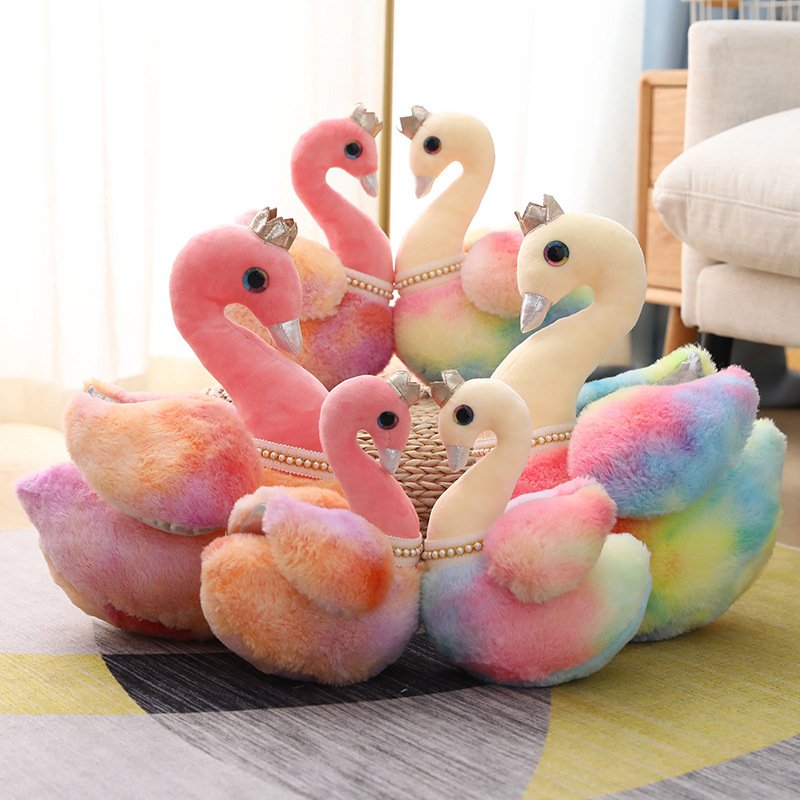 Cute Colorful Squishy Stuffed Peluches Tie-dye Animals Dream Crown Swan Flamingo Plush Toy For Girls Gift Room Decoration