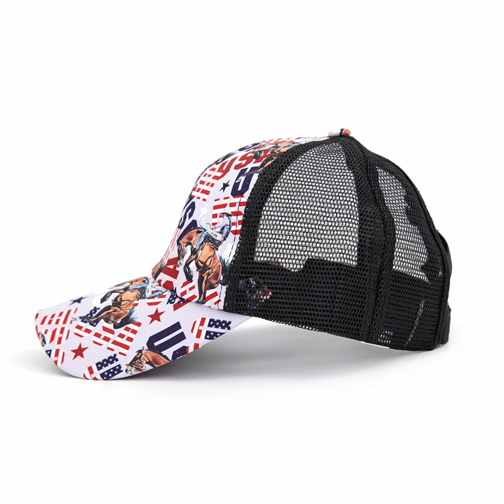 Trendy Cartoon Print Trucker Cap Ponytail Mesh Breathable Baseball Cap Lightweight Sun Shade Golf Sports Dad Hats For Women