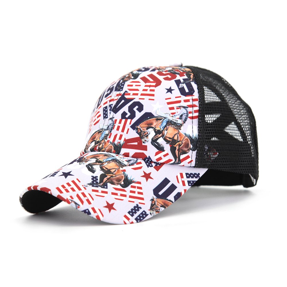 Trendy Cartoon Print Trucker Cap Ponytail Mesh Breathable Baseball Cap Lightweight Sun Shade Golf Sports Dad Hats For Women