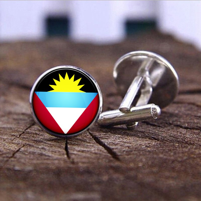 60 Models AG Antigua and Barbuda Flag Tie Clip Lapel Pin Ring Brooch Cuff Link Necklace Bracelet Earrings Key Chain Jewelry Set