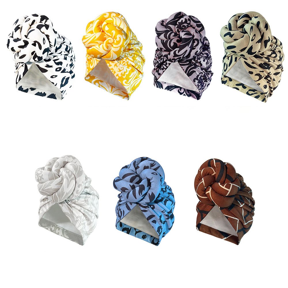 Fashion New Printed Turban Hats For Women Wholesale Head Wrap Flower Knot Pre-Tied Bonnet Beanie Hat