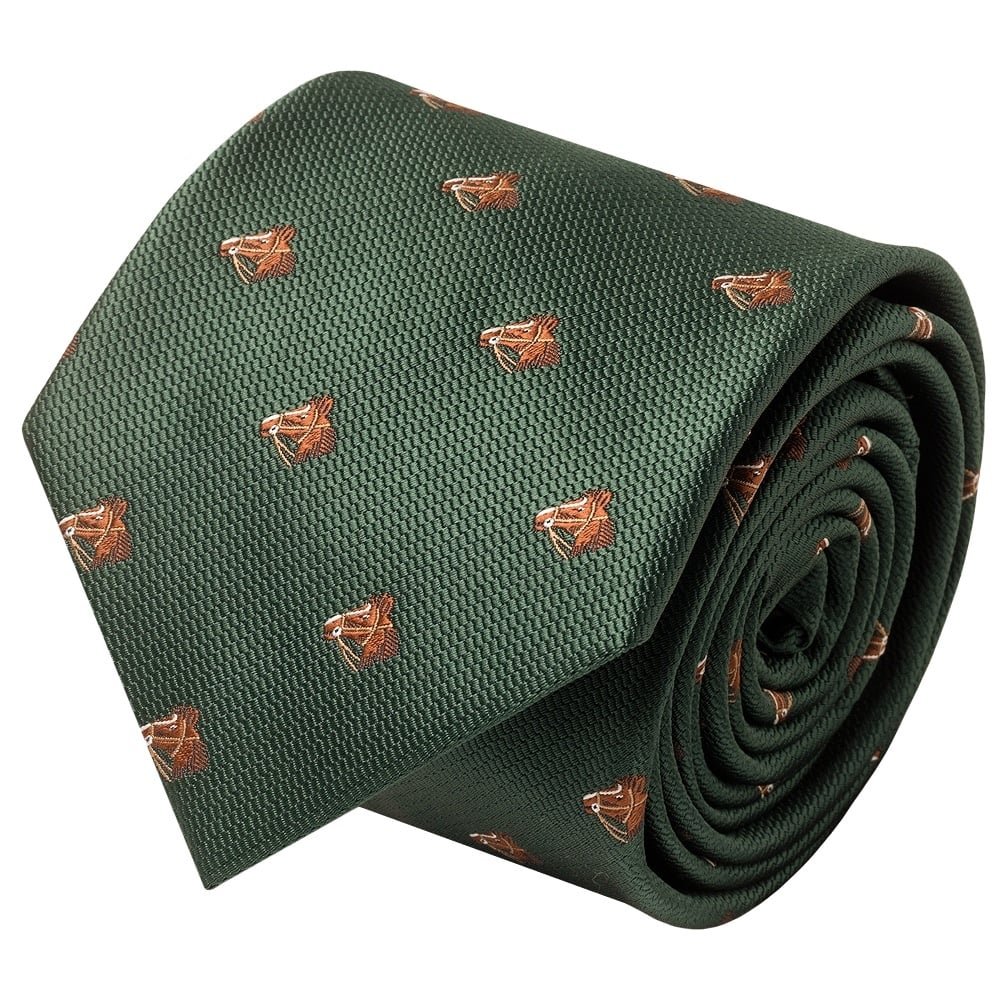 Customized Polyester tie Manufacturer Logo Bottle Green Deer Horse Head Classic Men's Tie