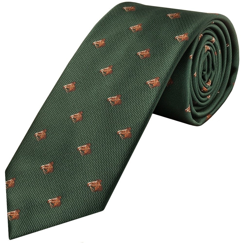 Customized Polyester tie Manufacturer Logo Bottle Green Deer Horse Head Classic Men's Tie