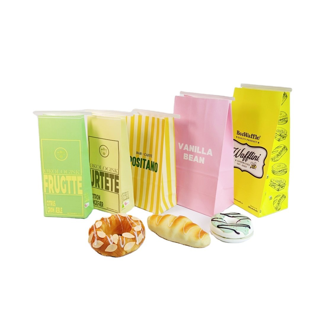 Custom printed food grade eco friendly white kraft popcorn packaging potato chips paper bag with tin tie