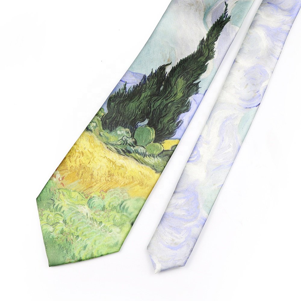 Fashion Vintage Oil Painting 8cm Polyester Tie Sunflower Starry Sky Wheat Field Bow Tie Banquet Set Tuxedo Gift Men's Accessory