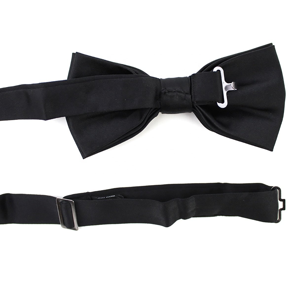 Never Out Handmade Adjustable Solid Color Woven Matt Satin Bowtie Pretied Polyester Gentleman Party Tuxedo Mens Bow Tie Black